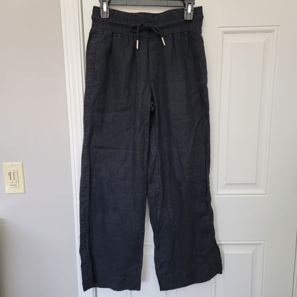 QUINCE 100% European Linen Wide Leg Pants Black Elastic Waist Drawstring Small - Picture 2 of 12